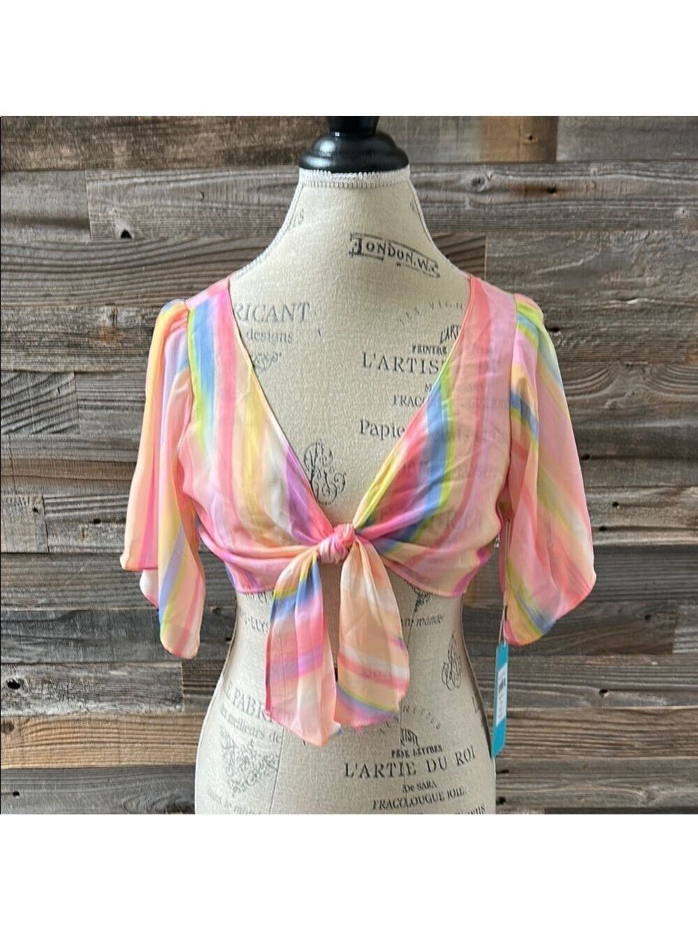 NWT Beach Bunny Mae Tie Front Crop Top Beach Coverup Stripe Size Small